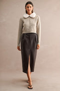 Falda vinil piel café midi