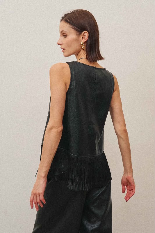 Set pantalón y top negro vinil piel